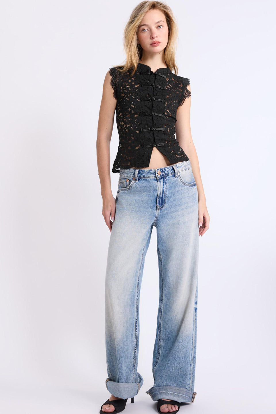 Noir Lace Mandarin Crop Top