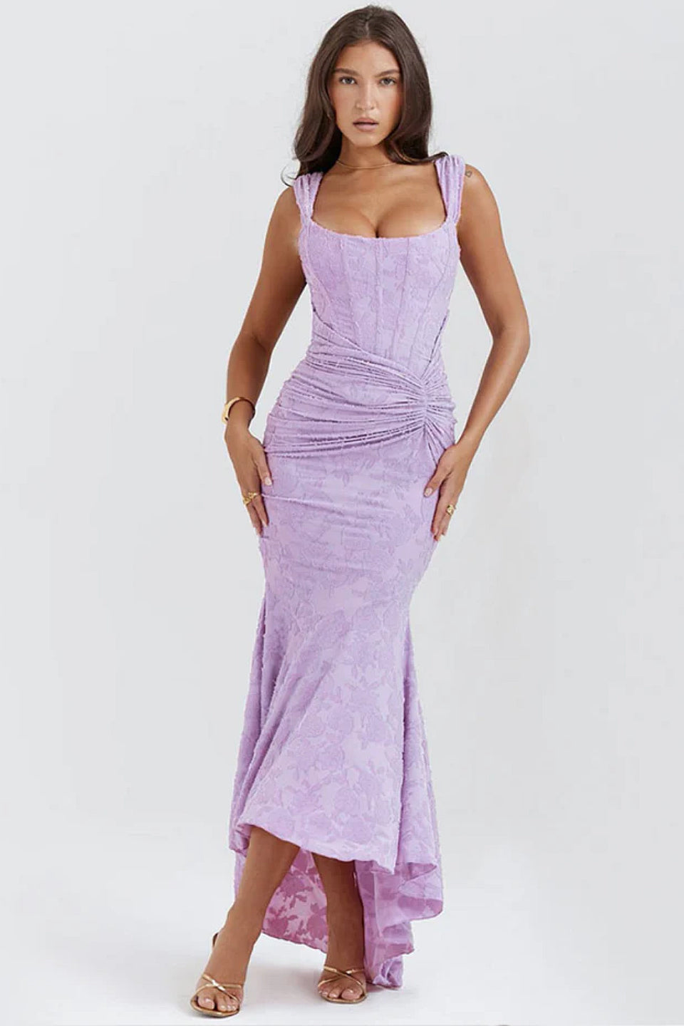 Lavender Floral Jacquard Maxi Dress