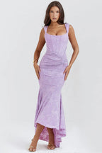 Lavender Floral Jacquard Maxi Dress