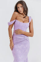 Lavender Floral Jacquard Maxi Dress