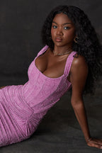 Pink Floral Jacquard Maxi Dress