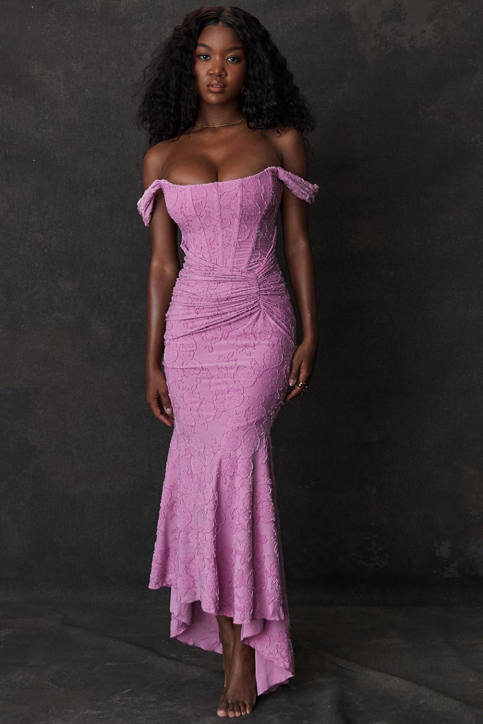 Pink Floral Jacquard Maxi Dress