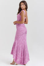 Pink Floral Jacquard Maxi Dress