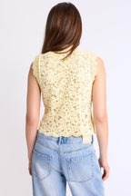 Yellow Lace Mandarin Crop Top