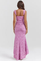 Pink Floral Jacquard Maxi Dress
