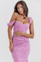 Pink Floral Jacquard Maxi Dress