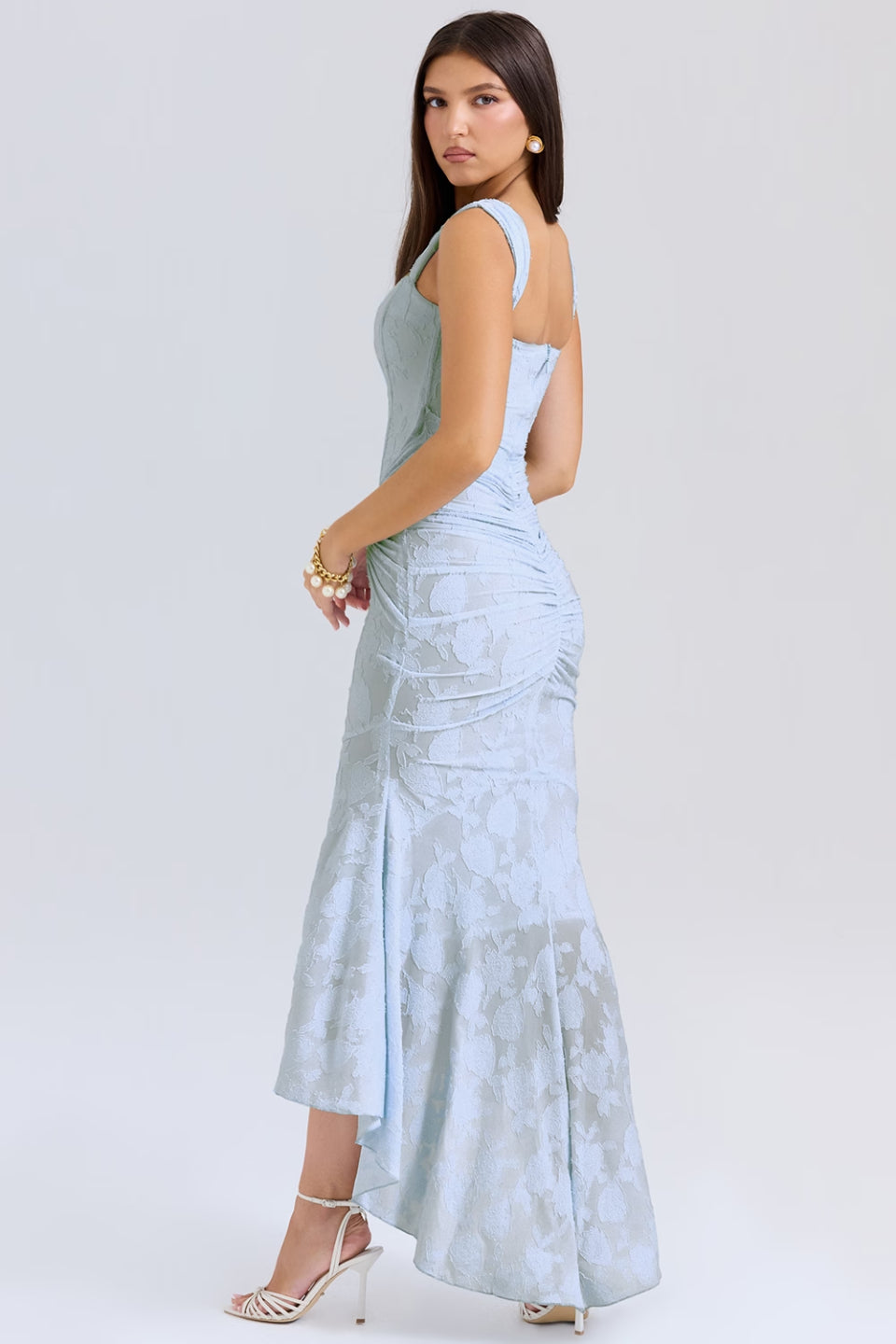 Baby Blue Floral Jacquard Maxi Dress