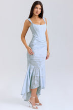 Baby Blue Floral Jacquard Maxi Dress