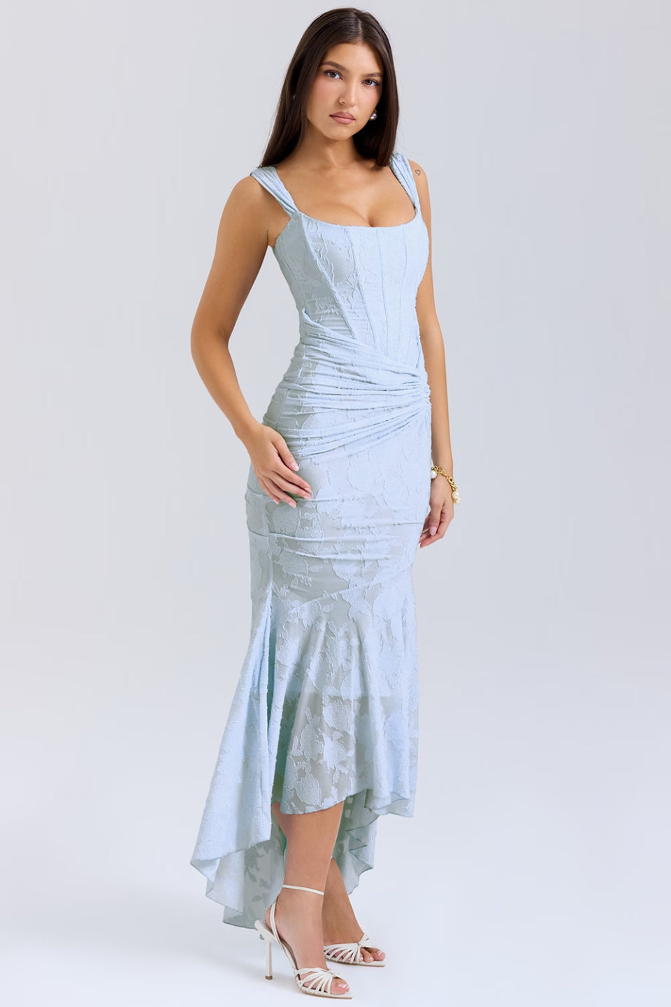 Baby Blue Floral Jacquard Maxi Dress