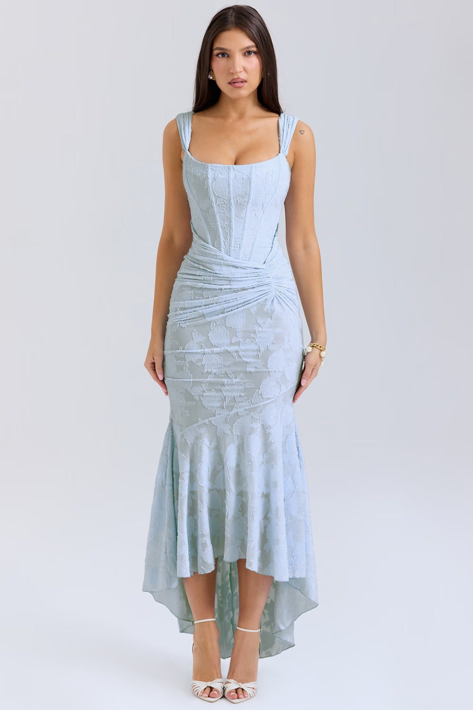 Baby Blue Floral Jacquard Maxi Dress