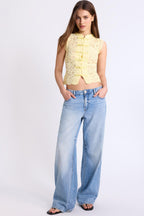 Yellow Lace Mandarin Crop Top