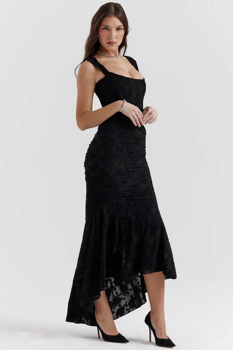 Noir Floral Jacquard Maxi Dress