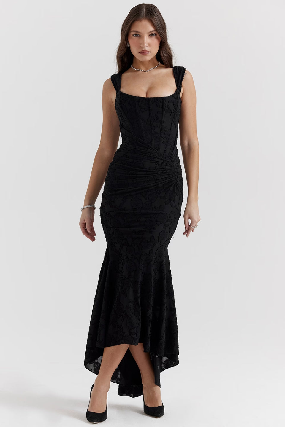 Noir Floral Jacquard Maxi Dress
