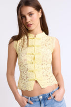 Yellow Lace Mandarin Crop Top