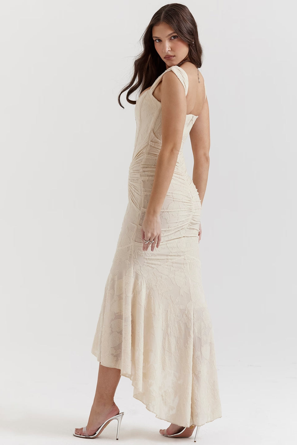 Ivory Floral Jacquard Maxi Dress