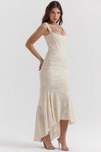 Ivory Floral Jacquard Maxi Dress