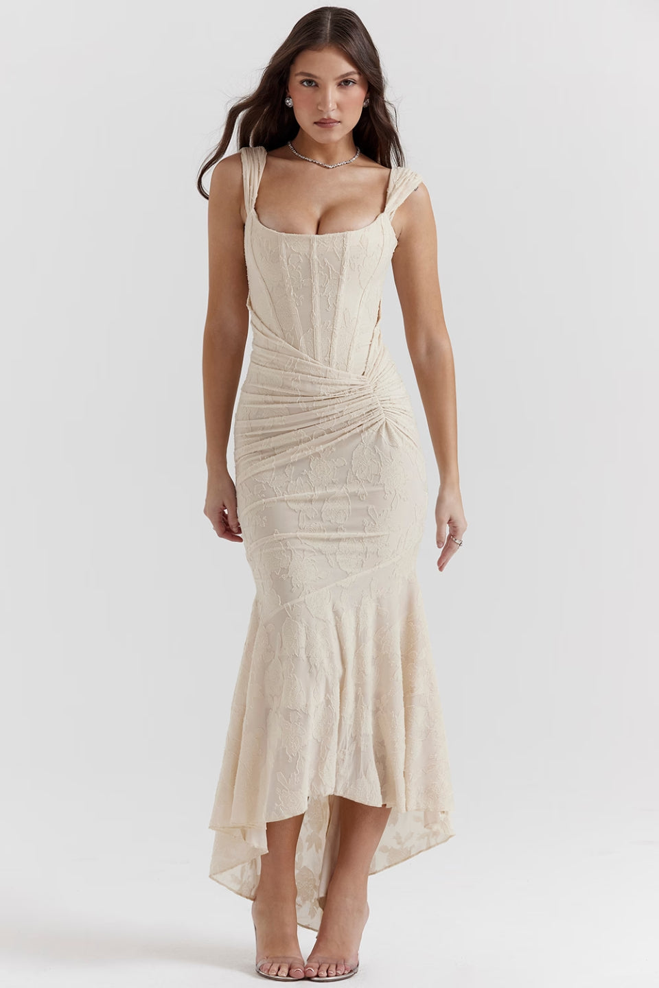 Ivory Floral Jacquard Maxi Dress