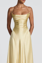 Champagne Satin Maxi Dress