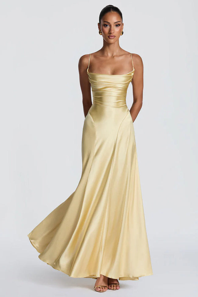 Champagne Satin Maxi Dress Hover Image