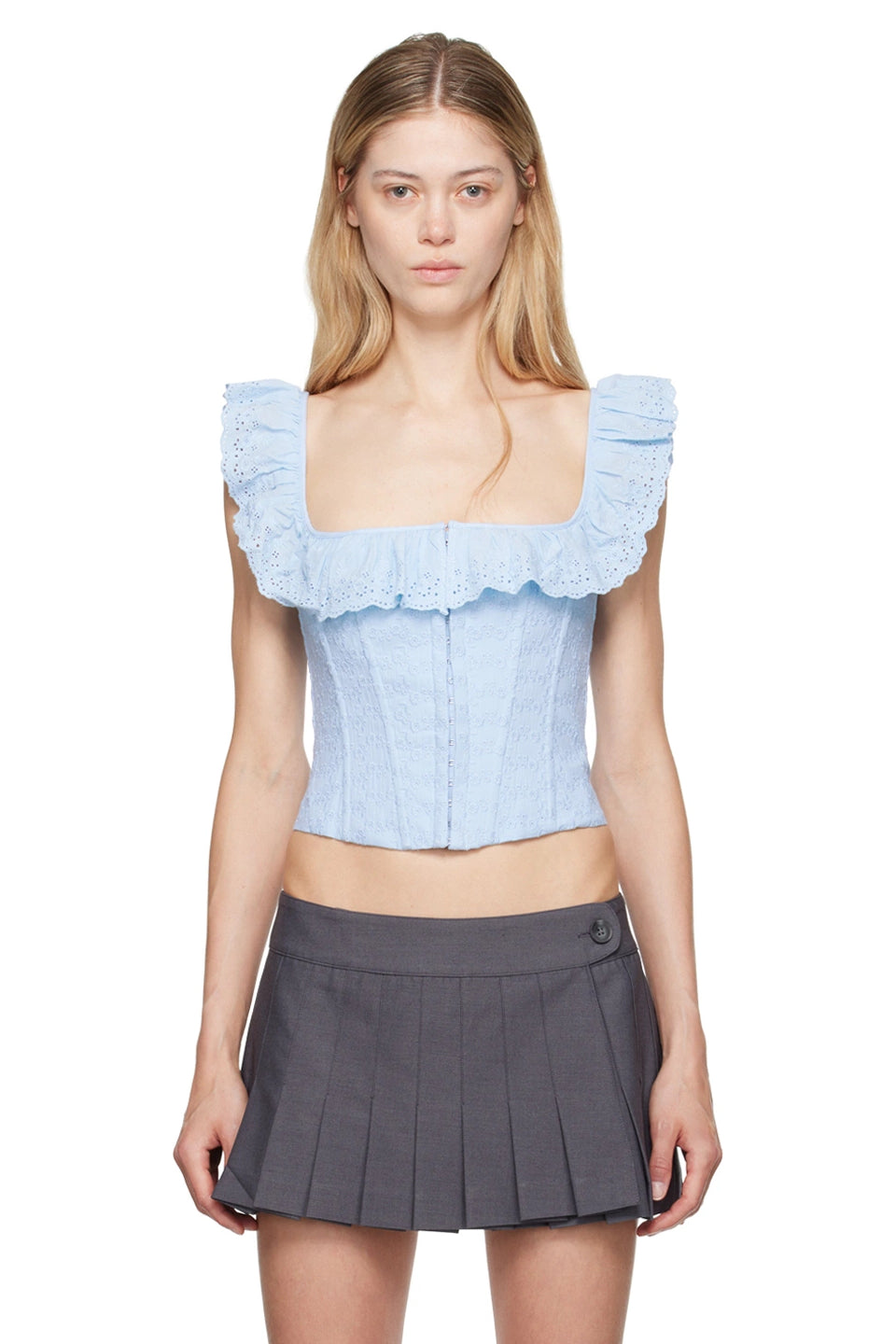 Baby Blue Eyelet Corset Crop Top