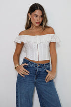 White Eyelet Corset Crop Top
