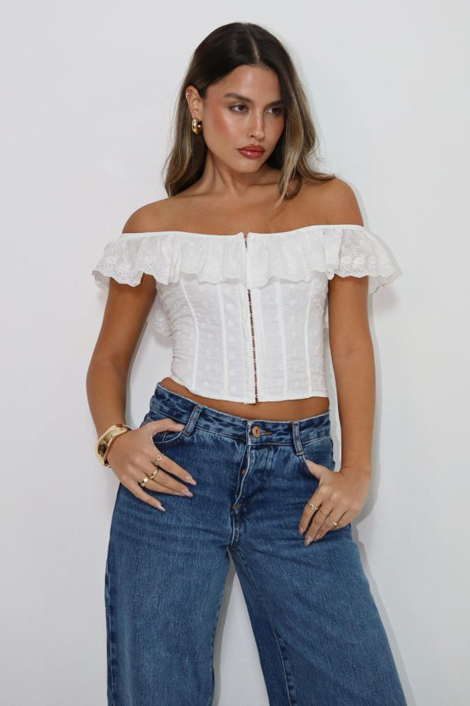 White Eyelet Corset Crop Top