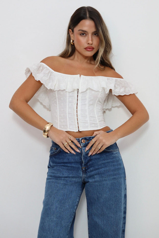 White Eyelet Corset Crop Top Main Image