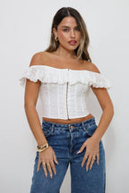 White Eyelet Corset Crop Top
