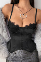 Lace Trim Satin Corset
