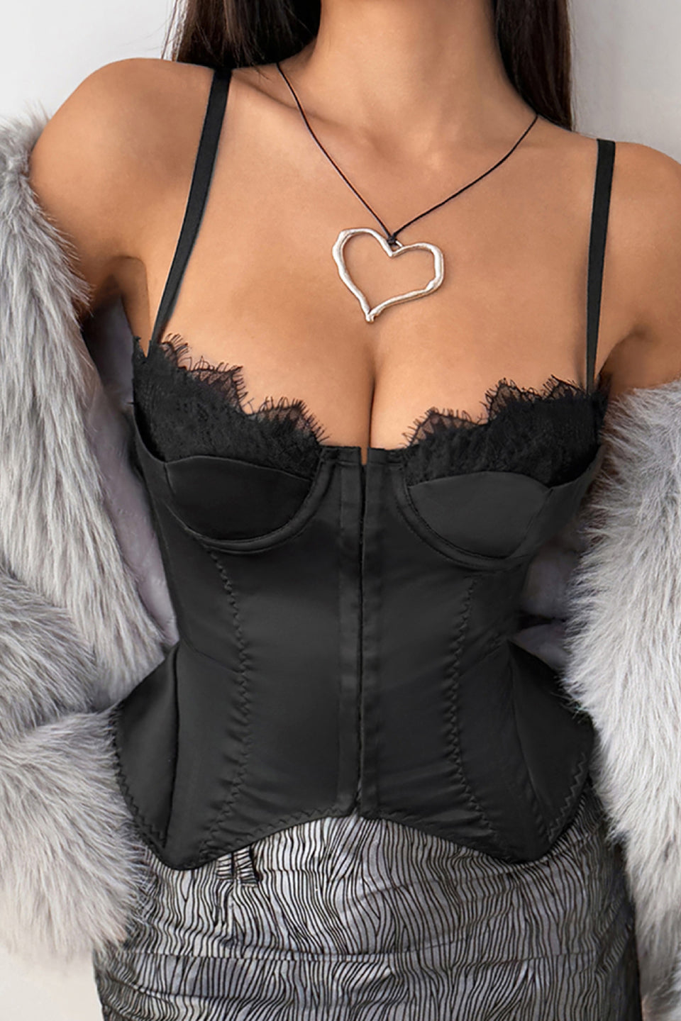 Lace Trim Satin Corset