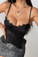 Lace Trim Satin Corset