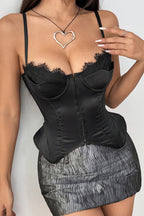 Lace Trim Satin Corset