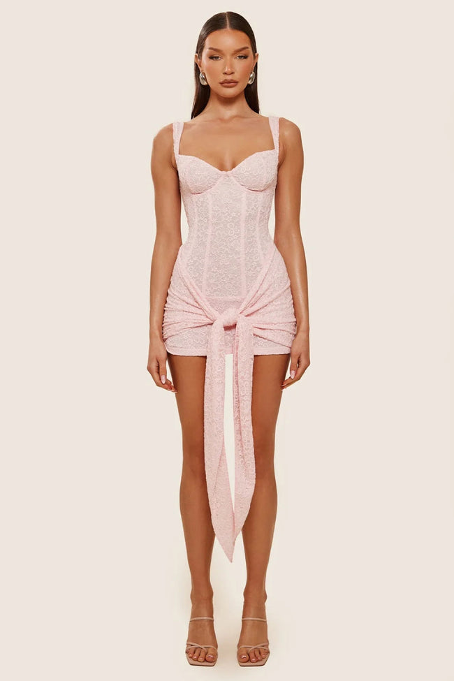 Pink Lace Mini Dress Main Image