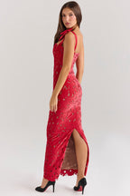 Red Floral Lace Maxi Dress