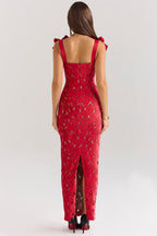 Red Floral Lace Maxi Dress