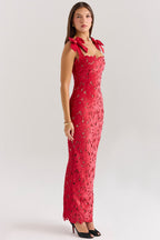 Red Floral Lace Maxi Dress