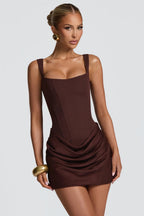 Brown Square Neck Corset Mini Dress