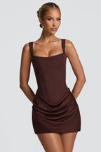 Brown Square Neck Corset Mini Dress