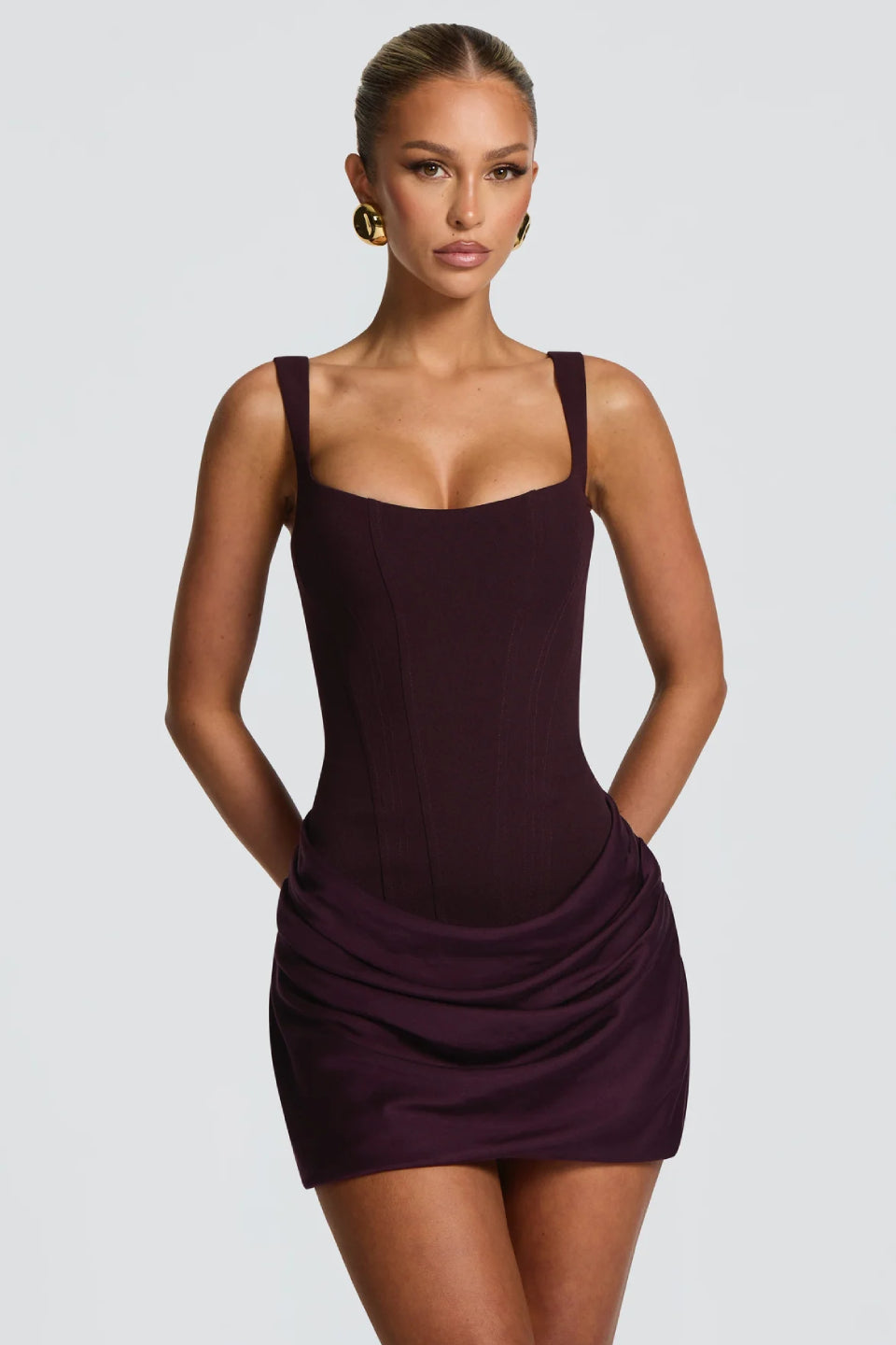 Plum Square Neck Corset Mini Dress