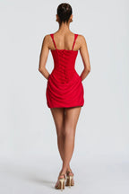 Red Square Neck Corset Mini Dress