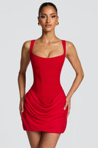 Red Square Neck Corset Mini Dress