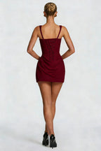 Burgundy Square Neck Corset Mini Dress