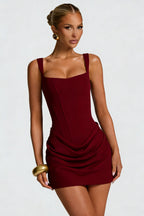 Burgundy Square Neck Corset Mini Dress