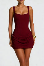 Burgundy Square Neck Corset Mini Dress