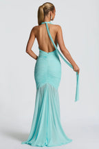 Turquoise Halter Backless Maxi Dress