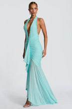 Turquoise Halter Backless Maxi Dress