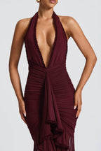 Burgundy Halter Backless Maxi Dress