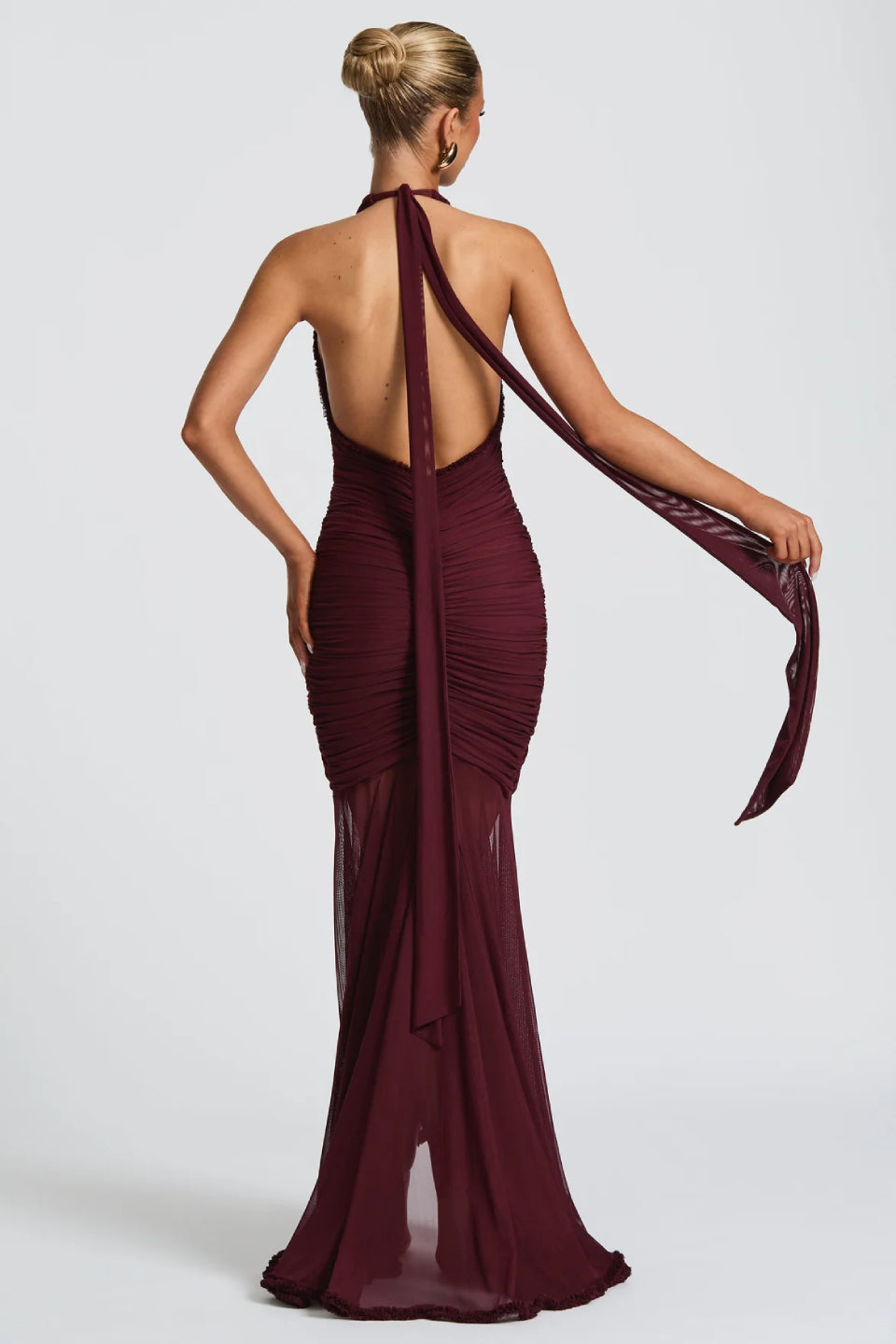 Burgundy Halter Backless Maxi Dress
