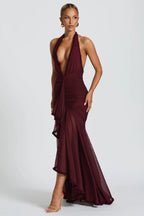 Burgundy Halter Backless Maxi Dress