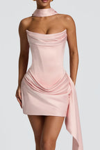 Pink Satin Corset Mini Dress